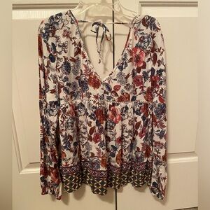 Abercrombie & Fitch long sleeve boho preppy blouse v  neck floral size small